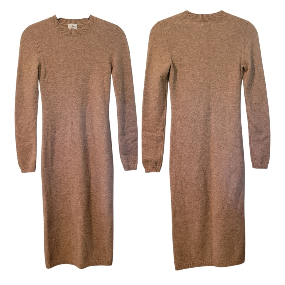 Wilfred Aritzia Tan Wool Cashmere Blend Crewneck Sweater Dress Wmn Small Casual